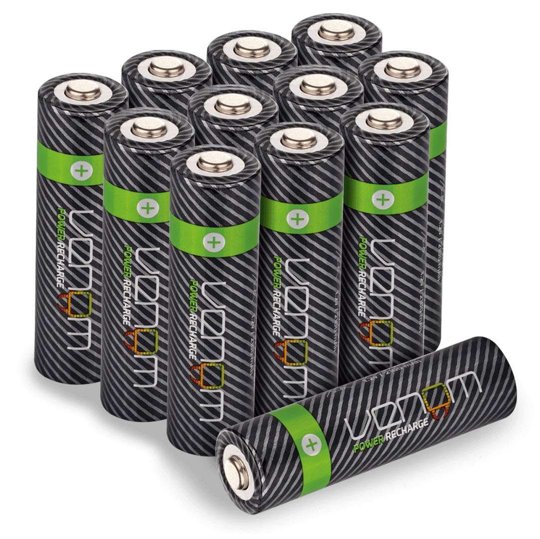 Venom Rechargeable AA Batteries - 2100mAh 1.2V NiMH - High Capacity (12-Pack), Black
