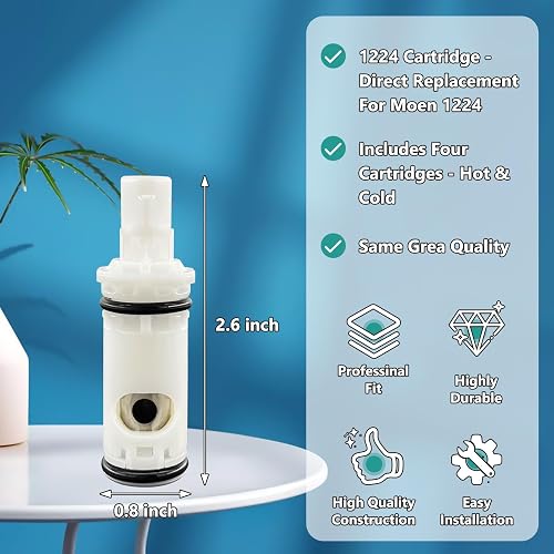 3-Piece Faucet Cartridge Replacement Kit With Removal Tool – Compatible With Moen 1224 1224B For Double Handle Tub Shower Bathtub Valves