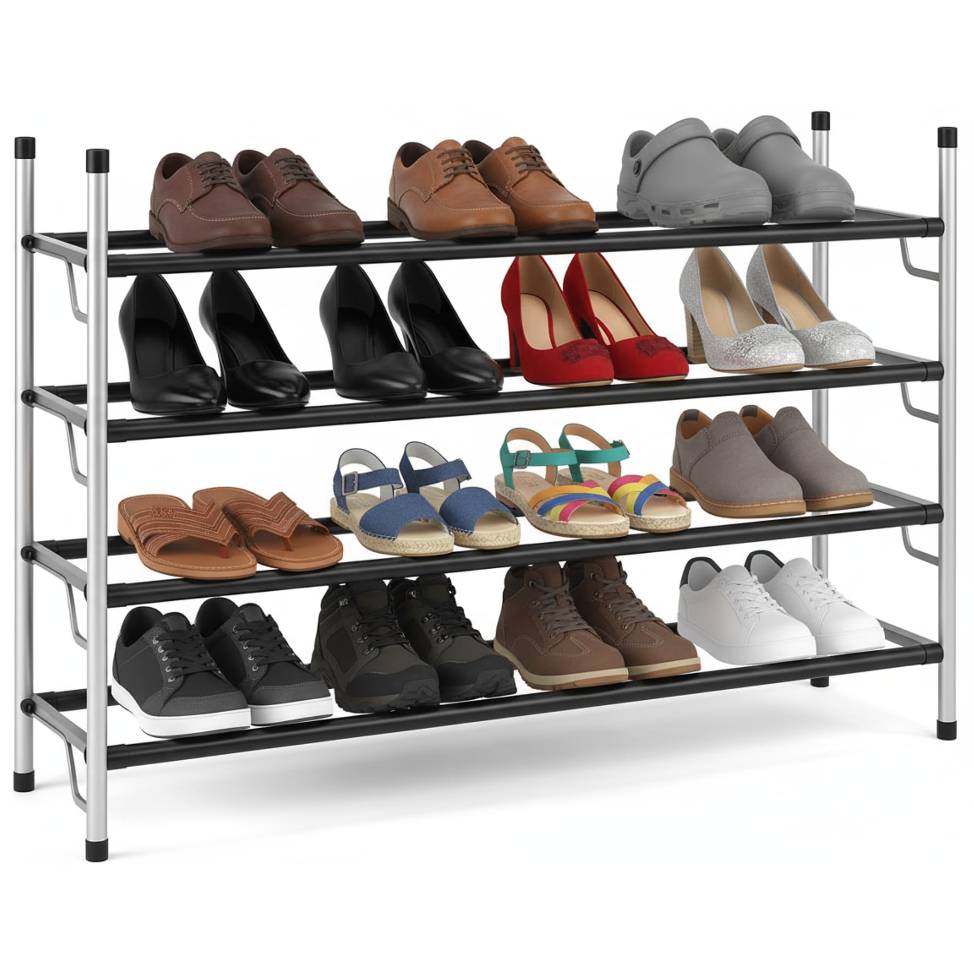 USTECH 2 Tier Adjustable, Expandable Shoe Rack Storage Organizer | Portable, Large, Free Standing Closet Shelf for Bedroom and Entryway | Metal Shoe Shelf for Kids and Adults | 8 Pairs of Shoes