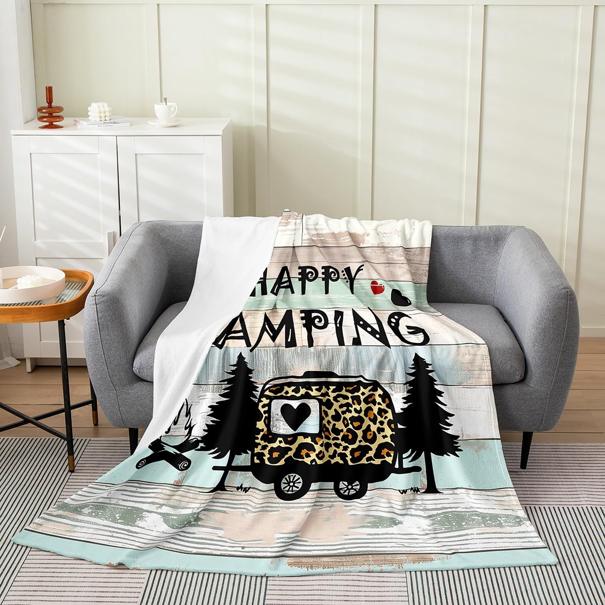 Camper All Season,Bed Blanket Happy Camping Plush