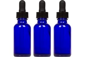 MANUFACTURER DIRECT Cobalt Glass Bottles with Eye Droppers (1 oz, 3 pk) For Essential Oils, Colognes & Perfumes, Blank Labels Included