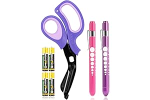 MEUUT 3 Pack Medical Scissors and penlights for Nurses with Four Batteries-One 8" Patented Trauma Scissor Bandage Scissor Two LED Pen lights for Nurse Doctor EMT First Aid
