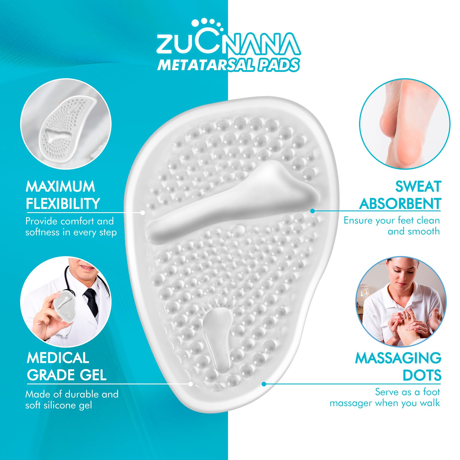 Ball of Foot Cushions (2 Pairs Gel Shoe Inserts), Heel Inserts for Women, Non Slip Heel Pads, Heel Cushions for Women Foot Pain Relief and Comfort, One Size Fits Any (Clear)