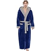 PJGGZ Mens Plush Robes Full Length, Big and Tall Fleece Hooded Bathrobe Warm Fluffy Cozy Winter Housecoat Floor Length