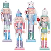 TOYANDONA Christmas Nutcracker Ornaments for Christmas Tree Decoration, 4pcs 7.08-Inch Wooden Nutcracker Soldier Figurines for Table Desktop Fireplace Thanksgiving Xmas Desktop Decor