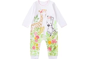 FITFIFTH POD Infant Baby Girl Clothes Cute Giraffe Zebra Print Jumpsuits Pure Cotton Baby Girls One-Piece Rompers