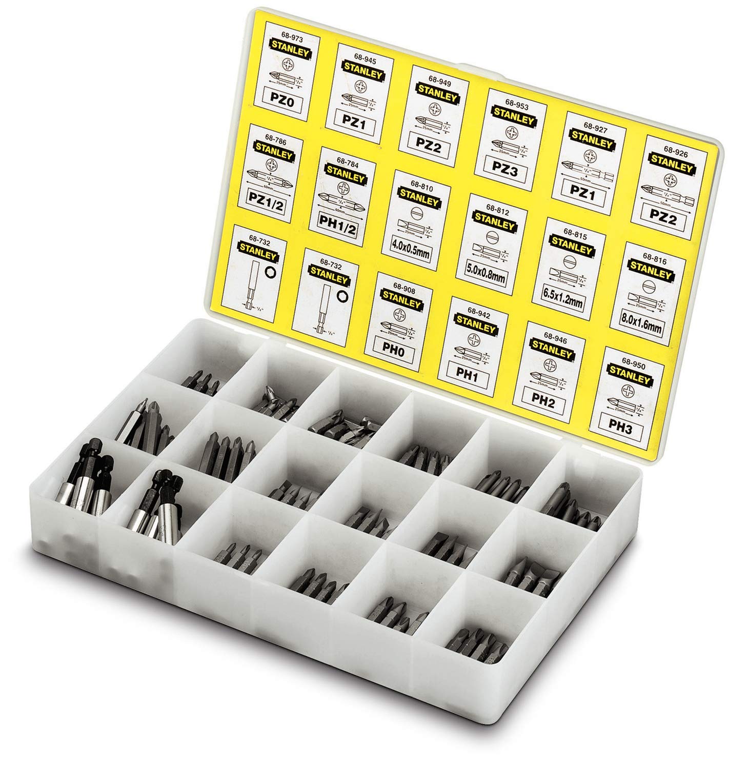Stanley 168741 Insert Bits Assorted Tray 200 Pozi/Phillips/Slotted