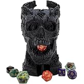 XJPONGC Dark Skull Dice Tower Dungeons and Dragons RPG abletop Roleplaying Game Jail D&amp;D (Random 7PCS D20 Dice Set Included) Black