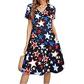 LUKYCILD American Flag Dress Women 4th of July Patriotic Shirt USA Stars Stripes Dresses Sexy V- Neck Summer Sundress
