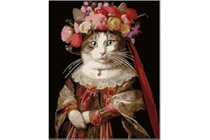 NiArt Paint by Numbers for Adults Beginners, DIY Paint by Numbers on Canvas for Kids, Oil Painting Kits for Gift Home Wall Decor, 10 Brushes and Acrylic Paint, 16x20 Inch, (Queen Cat, Unframed)