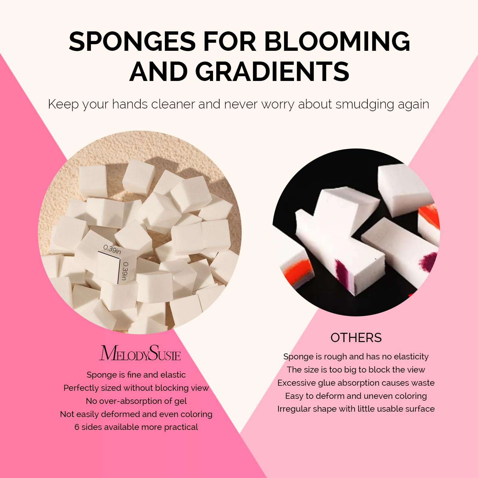 MelodySusie 100Pcs Soft Nail Sponges for Ombre, Nail Art Sponges With Grabbing Pen, Blooming Nails, Gradient Nail, Manicure Nail Art Tools, Professional Accessories Supplies for Home and Salon Use - Image 3