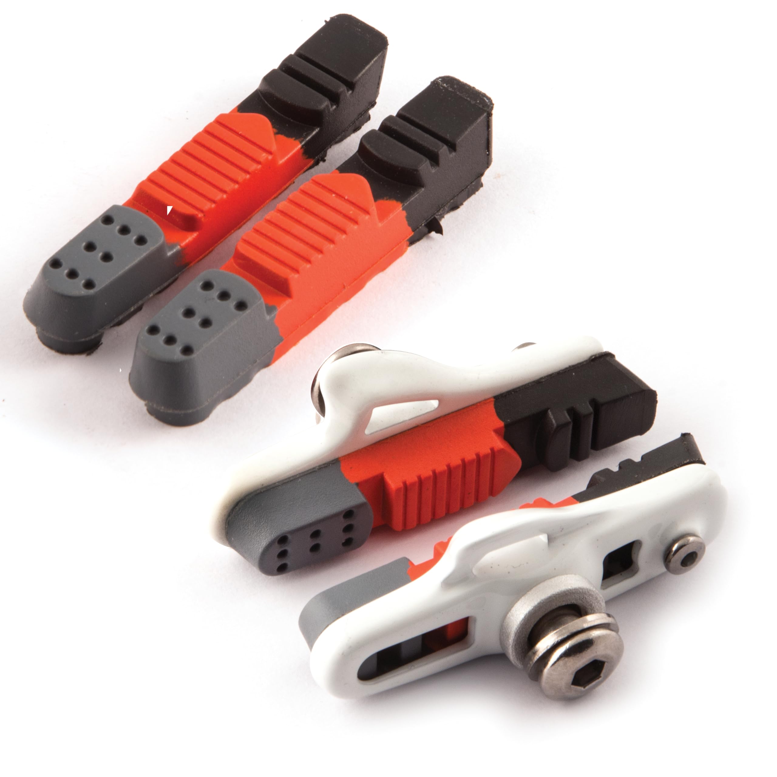 Clarks Cycle Systems Road Elite Triple Compound Interchangeable Cartridge Brake Pads, Plus Extra Replacement All-Weather Cartridge Pad Inset & Retaining Pins, 55mm, White