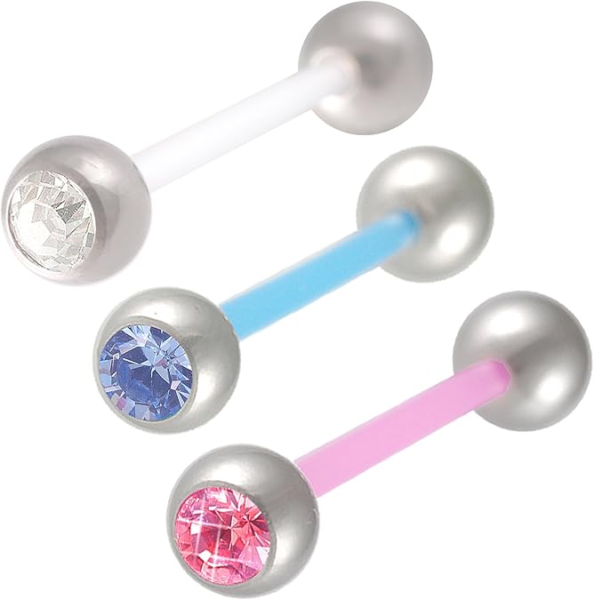 Conjunto de 3 1,6 mm 16 mm Piercing en la lengua flexible acrílico
