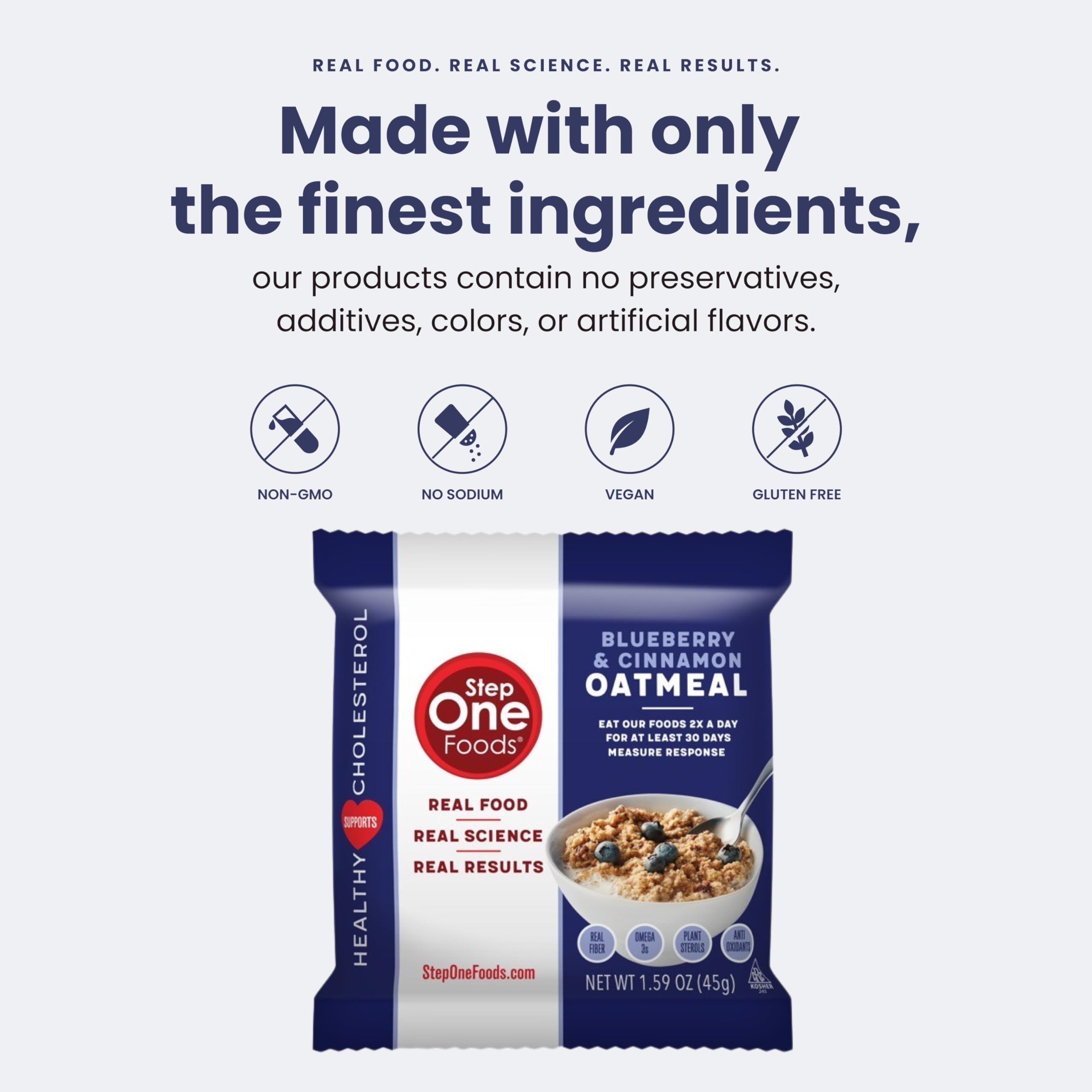 Step One Foods Blueberry Cinnamon Oatmeal, Heart Healthy Snack Plant Sterols, Omega 3's and Dietary Fiber Gluten Free Vegan, Zero Sodium, Non-GMO, Individual Packs (12 Pack)