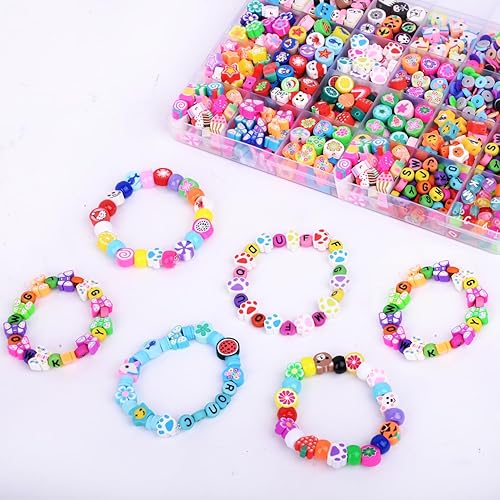 1000PCS Polymer Clay Beads Bracelet Making kit, 24 Style Cute Fun