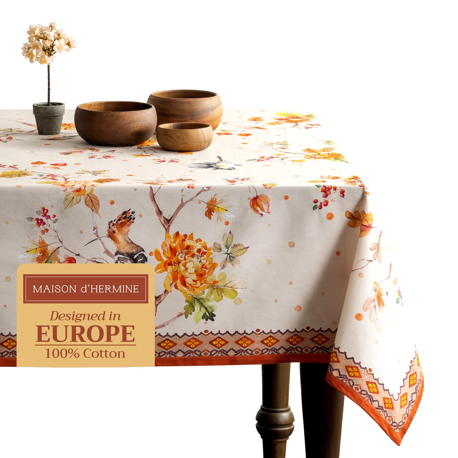 Maison d' Hermine Table Cloth Rectangle Table 100% Cotton 230 cm x 140 cm Tablecloth Reusable Everyday Use for Christmas Decorations Dining Farmhouse Home Party Festive (Kelim - Prairie)