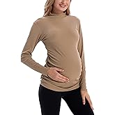 Bhome Maternity Shirt Long Sleeve Pregnancy Top Ribbed Mock Neck Pregnant Pullover