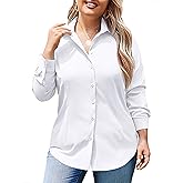 IN'VOLAND Women's Plus Size Button Down Shirts Long Sleeve Collared Casual Shirt Office Work Blouse Tops