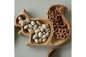 Wooden Nut Snack Bowl,Squirrel Shape, Storage Serving Dish, Dish Pistachio and Shells Holder, Pedestal Tray and Sunflower See