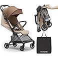 Lightweight Baby Strollers for Airplane, Ultra-Compact Travel Stroller, Light & Strong Portable Toddler Stroller with Carbon Fiber Frame and UPF 50+ Waterproof Fabric, Only 9.9 lbs, Brown