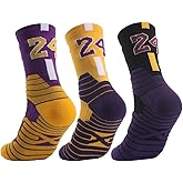 dtrqmow Elite Basketball Socks with Compression & Cushion for Adults and Youth - Running Athletic Crew Socks (3 Pairs)