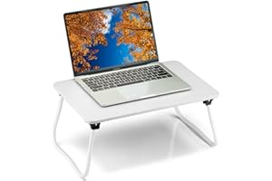 Komlyar Portable Lap Desk Bed Desk Lap Table Bed Table, Laptop Stand Breakfast Serving Tray, Foldable & Lightweight Mini Table, Lap Tablet Desk for Sofa Couch Floor - White
