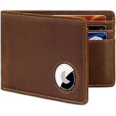 BROSHOPP Airtag Wallet for Men, Bifold Full-Grain Leather Wallet for Apple Air Tag (1st & 2nd Generation), Men's Wallet with Airtag Holder, RFID Blocking, Cash Slots, ID Window