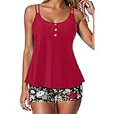 Women Tankini Swimsuit with Shorts - Flowy Two Piece Swimsuits Tummy Control Bathing Suits 2025 Swimwear