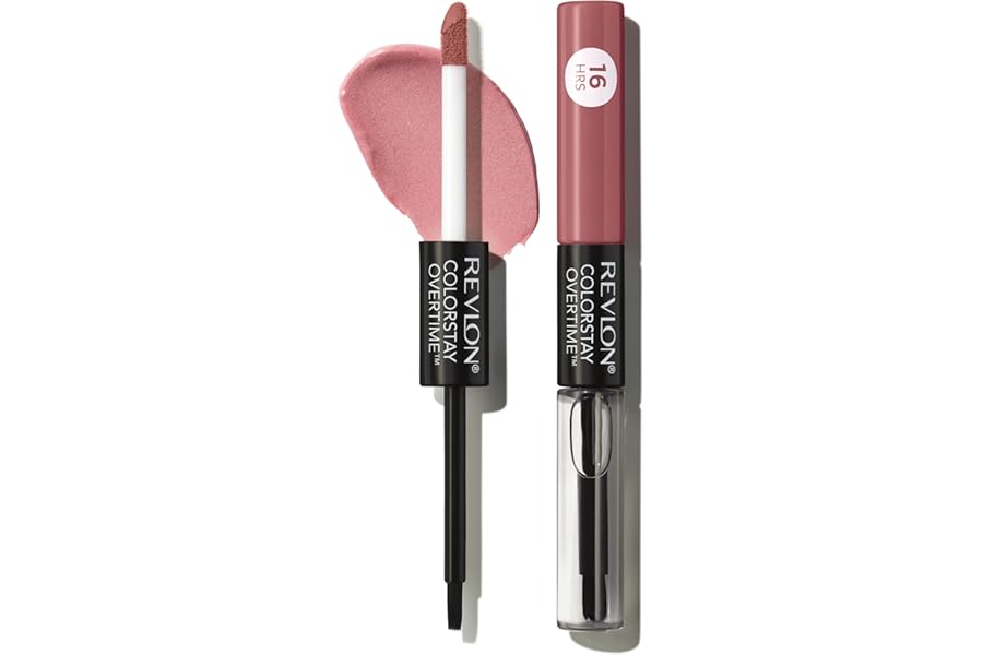 Revlon Liquid Lipstick with Clear Lip Gloss, ColorStay Overtime Lipcolor, Stocking Stuffer for Women, 350 Bare Maximum, 0.07 fl oz
