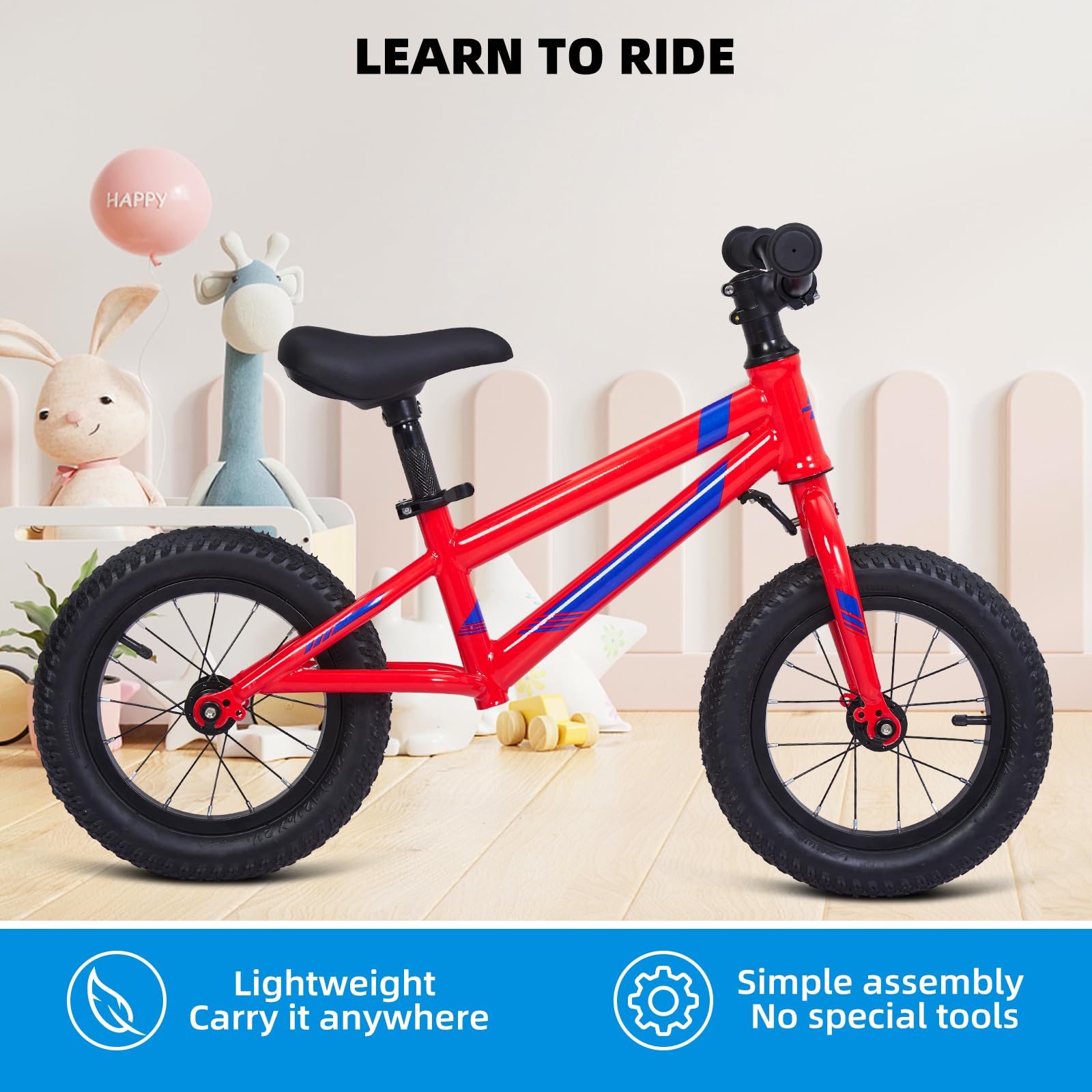 Balance Bike Lightweight Toddler Bike for 14 Year Old Boys and Girls - No Pedal Bikes for Kids with Adjustable Handlebar and seat - Aluminium, EVA Tires - Training Bike Red