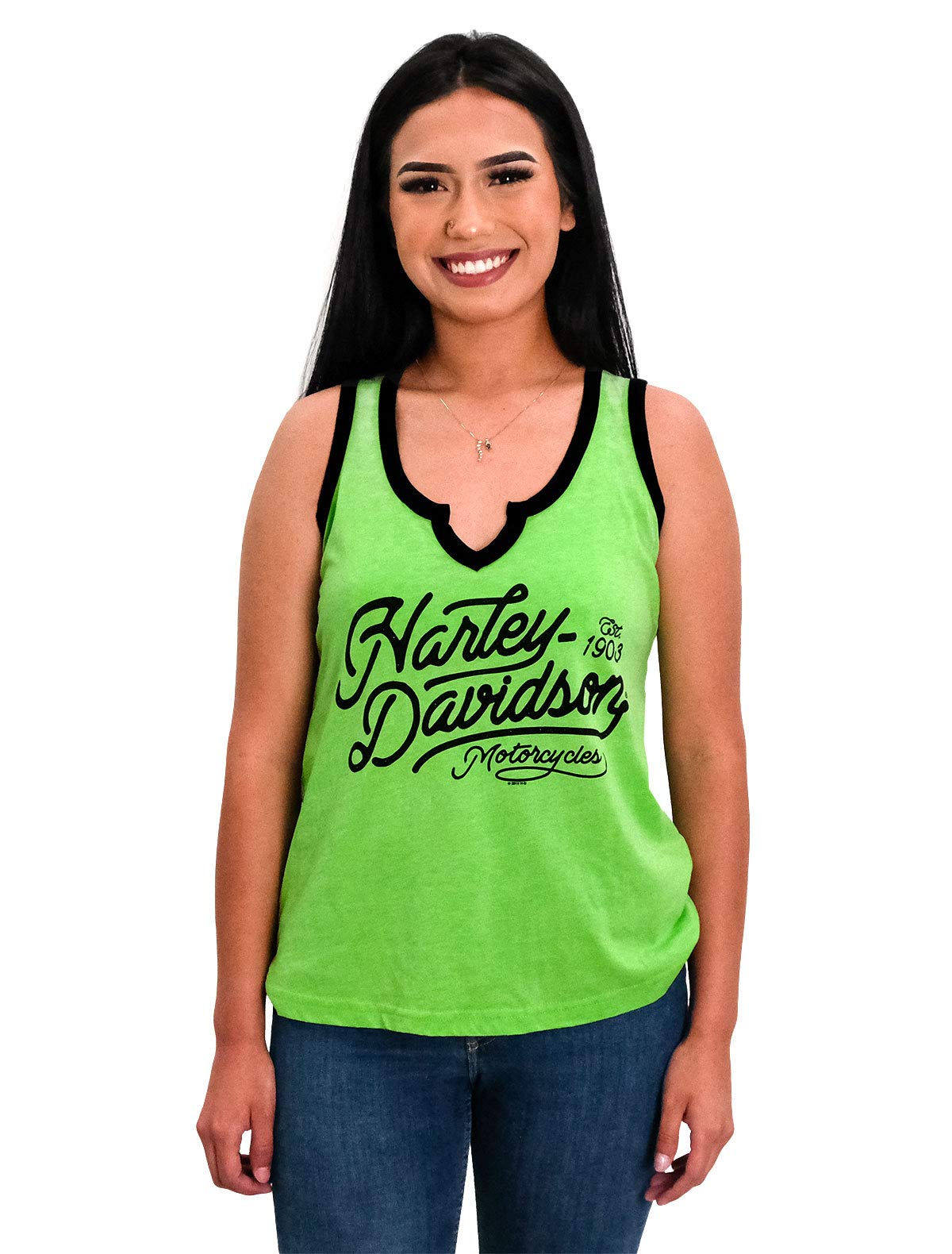 Harley-Davidson Womens Tremble Notched V-Neck Green Sleeveless Tank