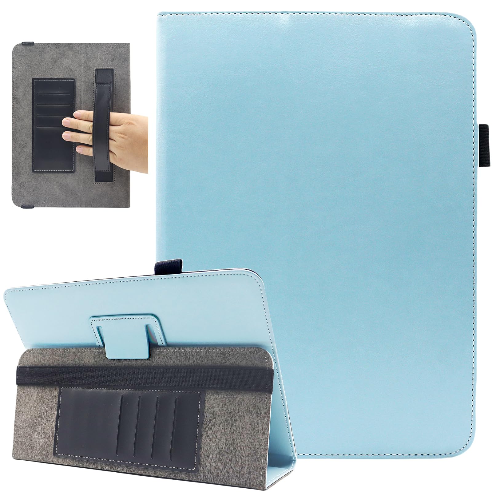 Photo 1 of Universal 10 Inch Tablet Case, Universal 10.1 Inch Tablet Case, Viclowlpfe Protective Folio Stand Android Case for 9.6-11 Inch Tablet with Hand Strap and Cards Slots, Sky Blue