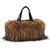 GOKTOW Faux Fur Purse Handbag for Women Y2K Winter Lightweight Tote Bag with Zipper Pocket