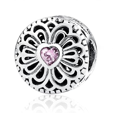 Liebe & Freundschaft, Pink CZ 925 Sterling-Silber Amulett Pandora kompatibel mit europäischen Armbändern