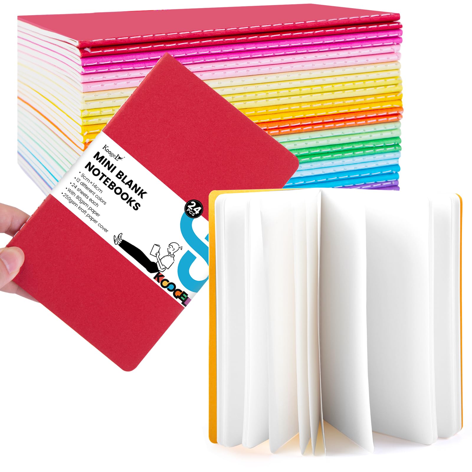 Koogel 24Pcs Mini Notebooks,48 Pages Rainbow Colorful Blank Notepad Multipack Notebook for Students Writing Memos Diary Traveler Supplies Making Plans,5.5 x3.5inch/14 x 9cm — image 1