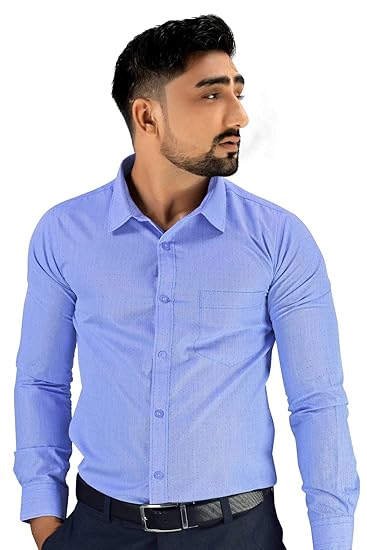 Uniform Sarees Corp Mens Formal Regulat Fit Full Sleeves Shirt Z-615052T_Blue_Dotted