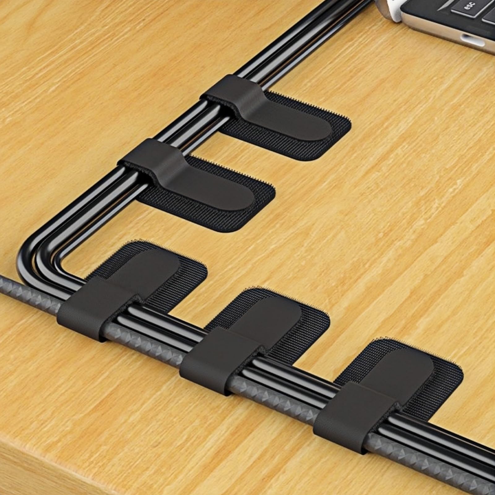 Photo 1 of 100 Pcs Hook and Loop Cable Straps,Self Adhesive Hook and Loop Cable Ties,Adjustable Cord Organizers for Desk,Reusable Wire Organizers for Cords,Cord Organizer (Black)