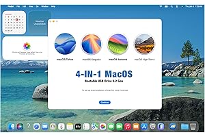 4-in-1 MacOS, Tahoe 26、Sequoia 15、Sonoma 14、High Sierra 10.13.6, Bootable USB Drive 3.2, Reinstall/Upgrade Mac OS X