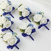Meldel Blue Boutonniere for Men Wedding, Set of 6, Groom and Best Man Groomsmen Boutonniere Corsage for Prom Wedding Ceremony Anniversary, Homecoming, Formal Party and Rustic Fall Wedding Marriage