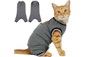 T'CHAQUE Cat Clothes Surgery Recovery Suit for Female Male, Cat Onesie Pet Surgical Pajamas Hind Legs Long Sleeve, Abdominal Wound Skin Diseases, E-Collar Alternative, Spay Recovery Suit, Gray-XL