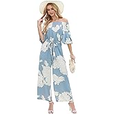 Love Welove Fashion Jumpsuits for Women Dressy Casual – Floral Spring Off Shoulder Wide Leg One Piece Romper Outfit