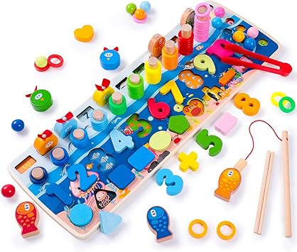 Rolimate Rompecabezas de Madera Montessori Juguetes educativos, Preescolar Matemáticas Clasificación Apilar Número Juego de conteo, Juego de Pesca Juguetes para 3 4 5 6 años Niños Niñas: Amazon.es: Juguetes y juegos