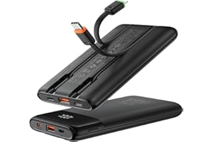 VEGER Portable Charger with Built in Cables, Slim 10000mAh PD 22.5W Fast Charging USB C Power Bank, 4 Outputs 3 Inputs Battery Pack Compatible with iPhone 16 15 14 13 Samsung iPad - Travel Essential