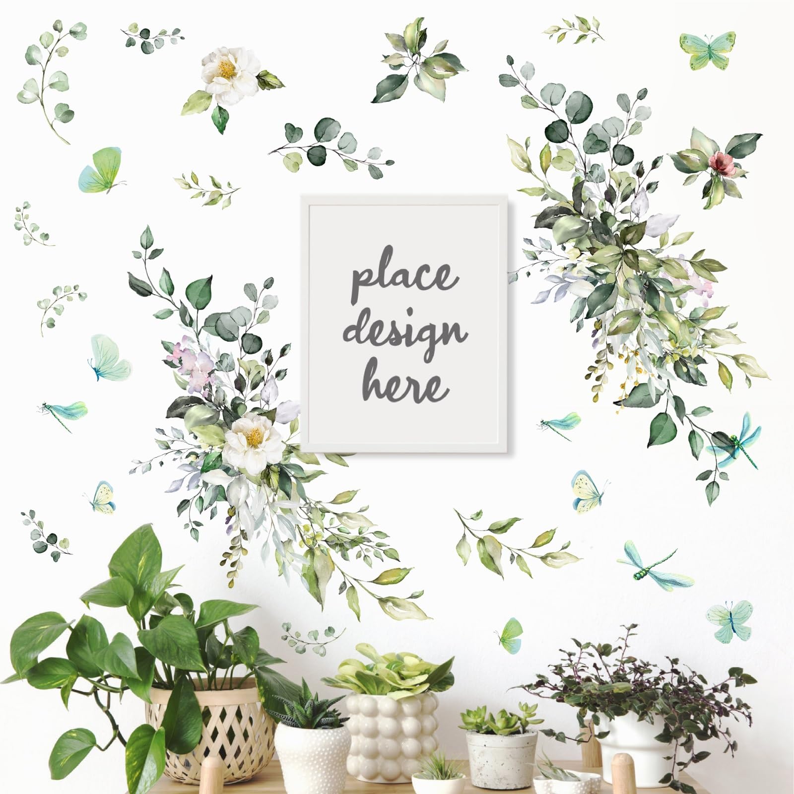 Watercolor Hanging Vine Wall Decals Green Leaves Wall Stickers for Living Room Plants Wall Art Mural Decals Peel and Stick Rustic Vines Wall Sticker for Bathroom Kids Bedroom Living Room Nursery Decor