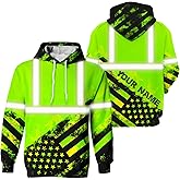HiVis Custom US Flag High Visibility Hoodie for Men Reflective Hoodie Safety Workwear for Worker Runner Patriotic ACC02