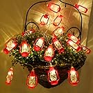 20 LED Red Lantern Mini Kerosene String Lights For Patio Garden Holiday Home Decorations (Warm white light)