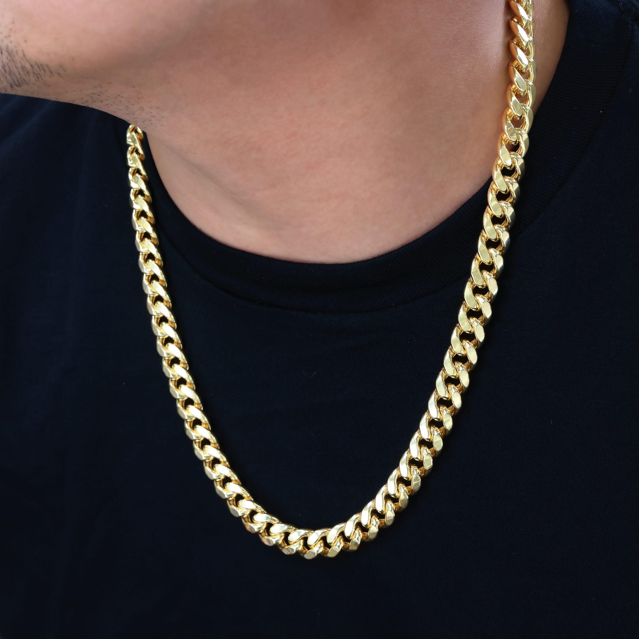 Nuragold 10k Real Yellow Gold Miami Cuban Link 11mm Thick Chain Necklace (18