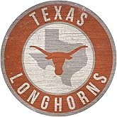 Texas Longhorns Sign Wood 12 Inch Round State Design