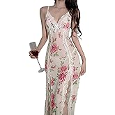 Foxiny Sexy Side Split Long Floral Lace Sheer Dress Lingerie Nightgowns One Piece