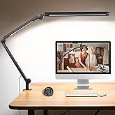 LED Desk Lamp with Clamp, Architect Desk Lamp with Remote, Flexible Swing Arm Desk Light with Dual LED Light, Stepless Dimmin